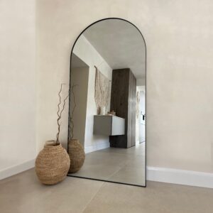 Theo - Full Length Black Arched Large Metal Mirror 180cm x 90cm